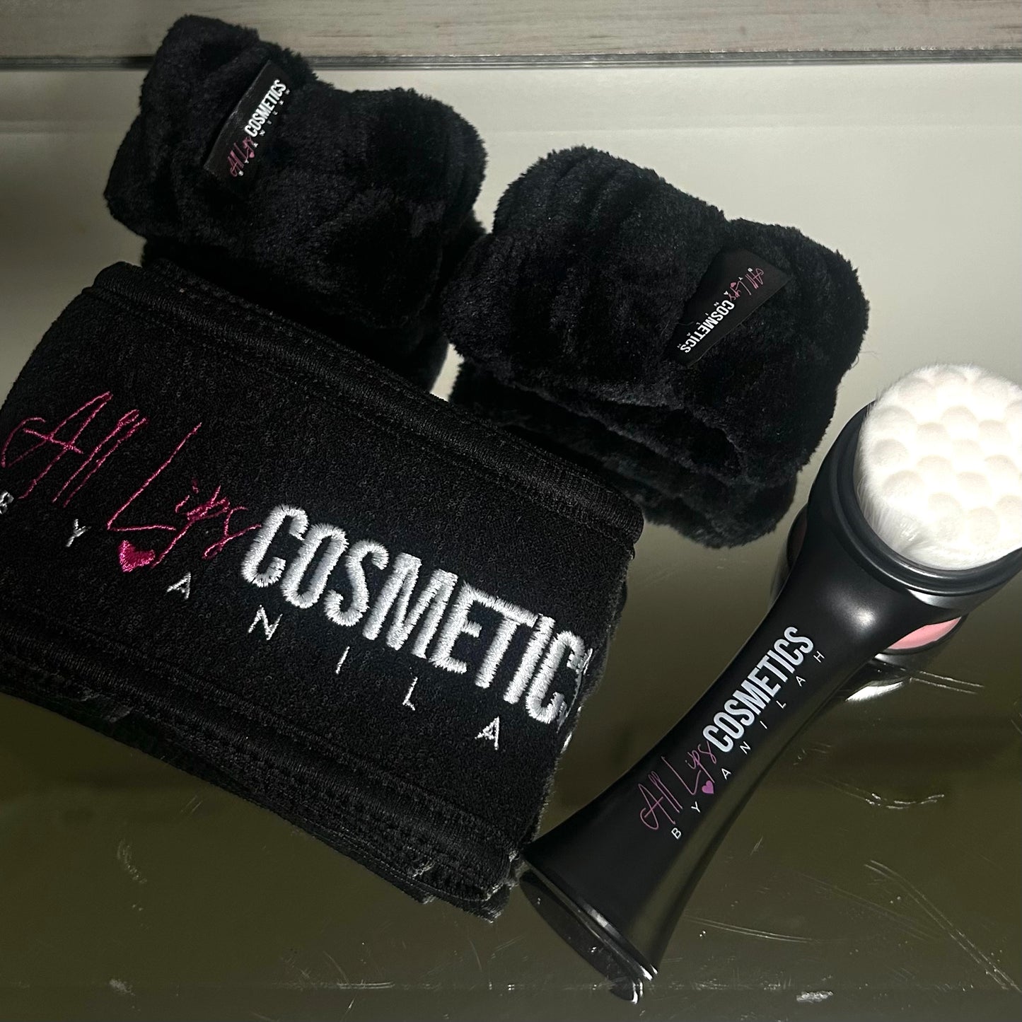 Facial brush, head wrap & wristlets